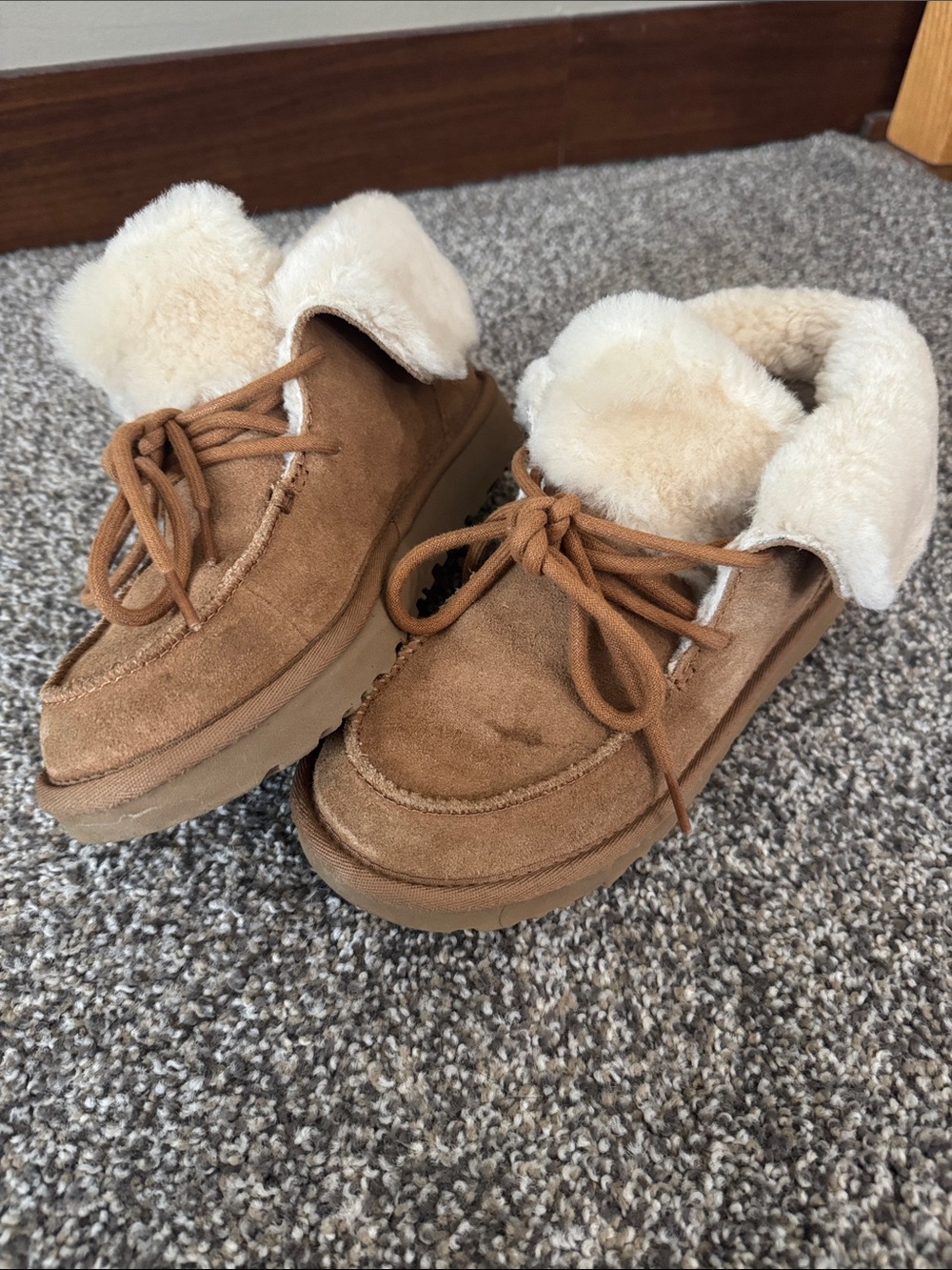 UGG Chestnut Suede Shearling Cuff Slip-Ons